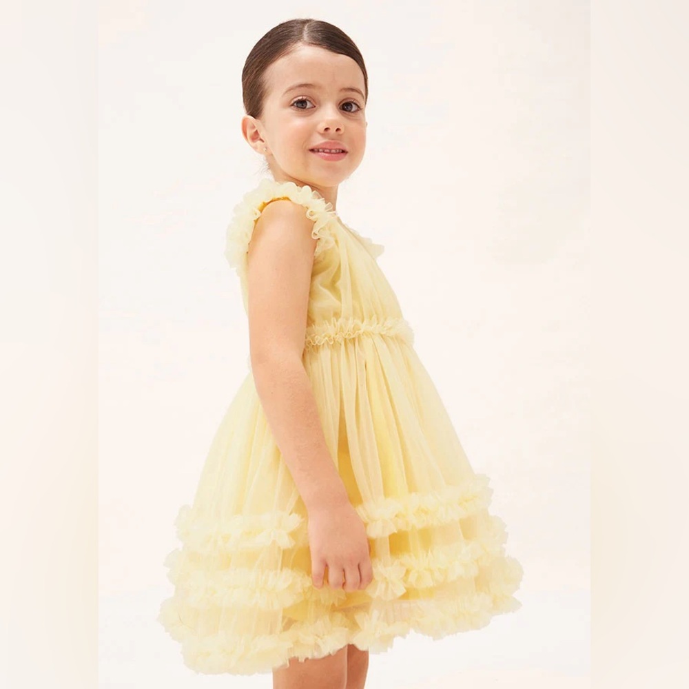 Size 7 Girls Mayoral Light Yellow Ruffle Kids Dress